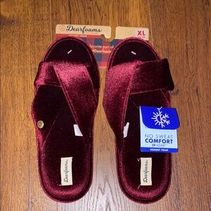 Dearfoams Rich Velvet Women's Burgundy Memory Foam Slippers